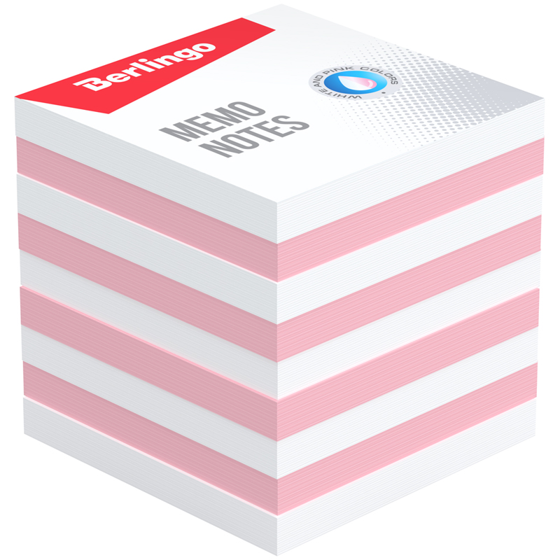 Блок для записи Berlingo Standard, 9*9*9,5см, цветной, белый, розовый