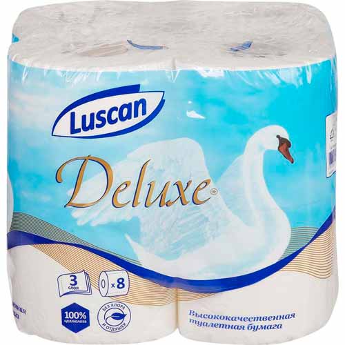 Бумага туалетная Luscan Deluxe 3сл бел 100%цел втул 19,35м 155л 8рул/уп
