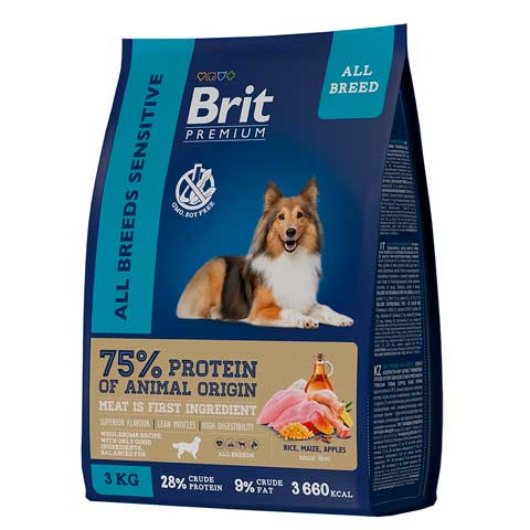 Брит Premium Dog Sensitive с  ягненком и индейкой для взрослых собак всех пород с чувствительным пищеварением, 3 кг 5050031