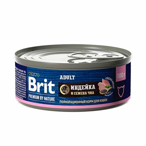 Брит Premium by Nature консервы с мясом индейки и семенами чиа для кошек, 100г, 5051243