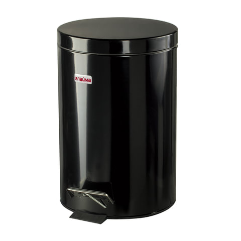 Ведро-контейнер для мусора (урна) с педалью LAIMA Classic, 12 л, черное, глянцевое, металл, со съемным внутренним ведром, 602850