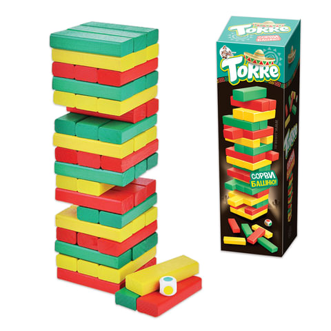 Игра настольная Башня Торре, окрашенные деревянные блоки, Десятое королевство, 01698