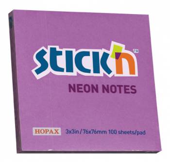 Блок самоклеящийся Stick`n 76x76мм неон фиолетовый 100л.